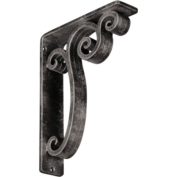 Ekena Millwork Avery Wrought Iron Bracket, (Triple center brace), Antiqued Warm Silver 2"W x 7 1/2"D x 10"H BKTM02X07X10TAVAWS - main